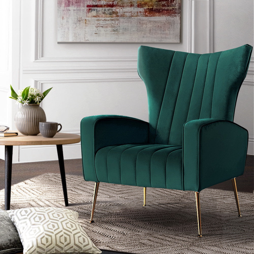Arm Chairs & Recliners: Artiss Armchair Green Velvet Kate