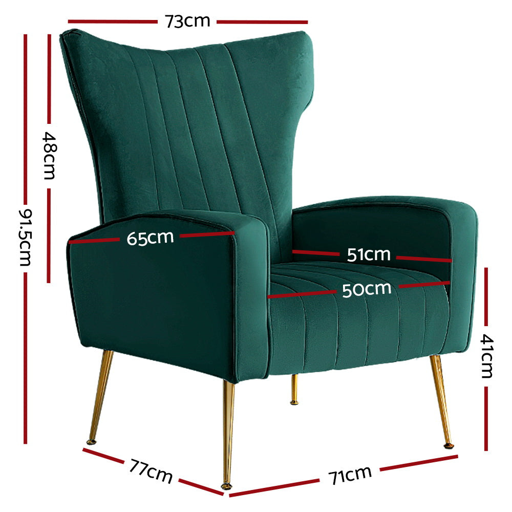 Arm Chairs & Recliners: Artiss Armchair Green Velvet Kate