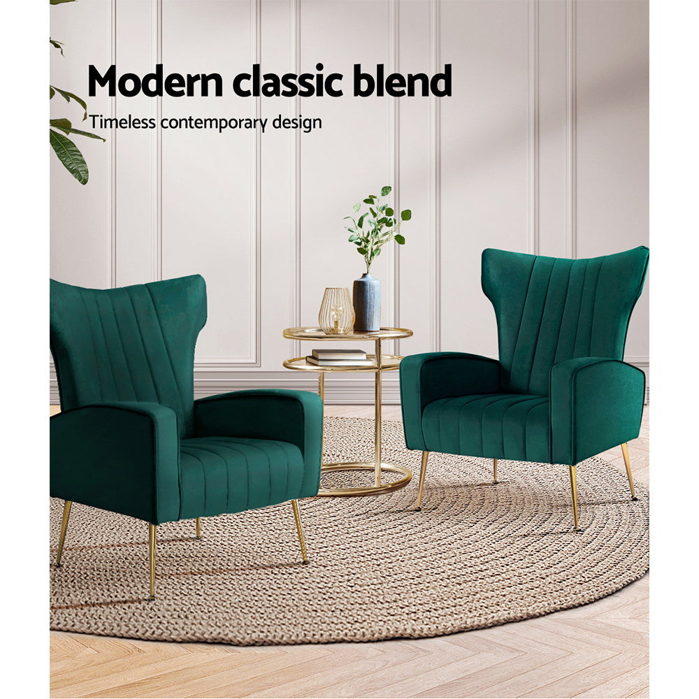 Arm Chairs & Recliners: Artiss Armchair Green Velvet Kate