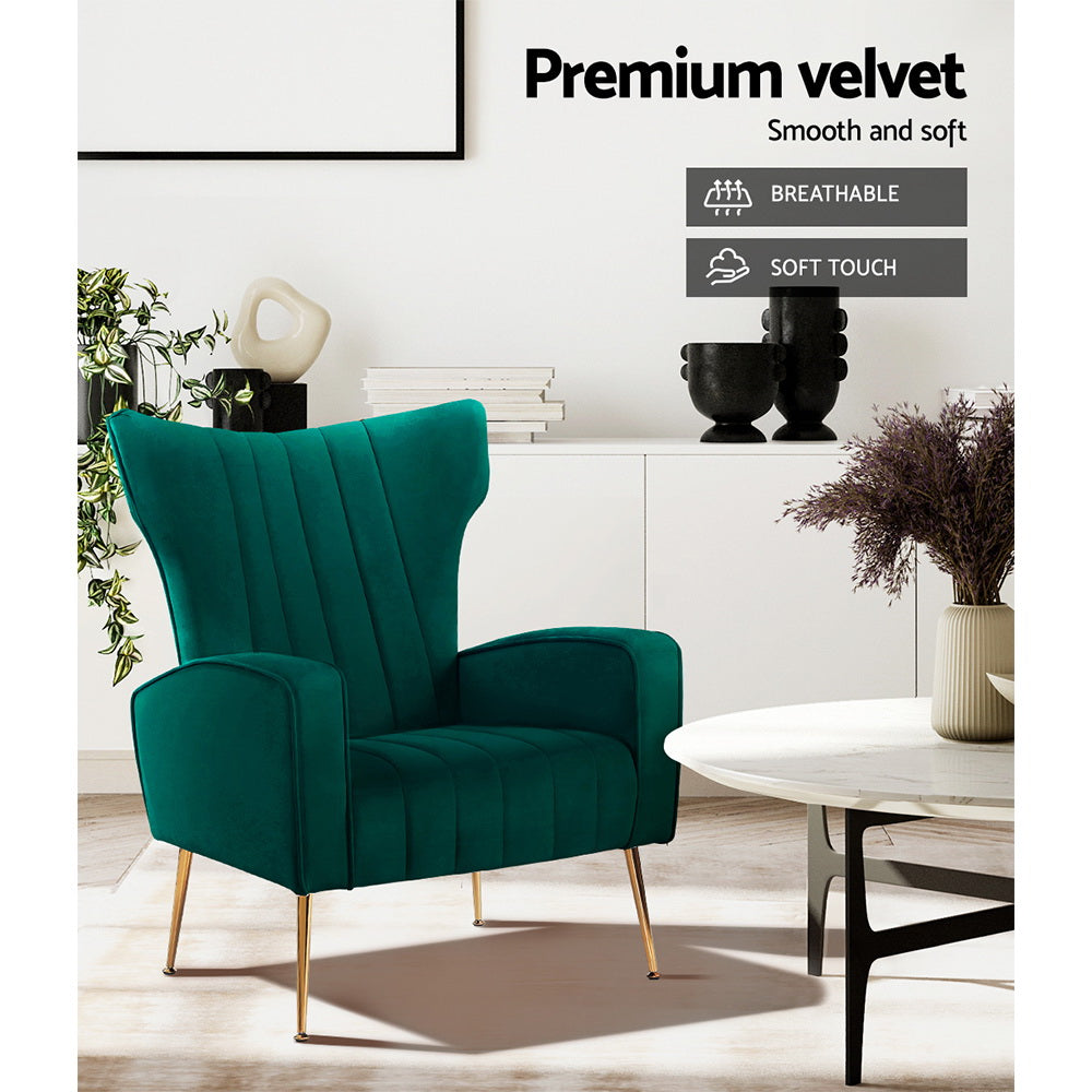 Arm Chairs & Recliners: Artiss Armchair Green Velvet Kate