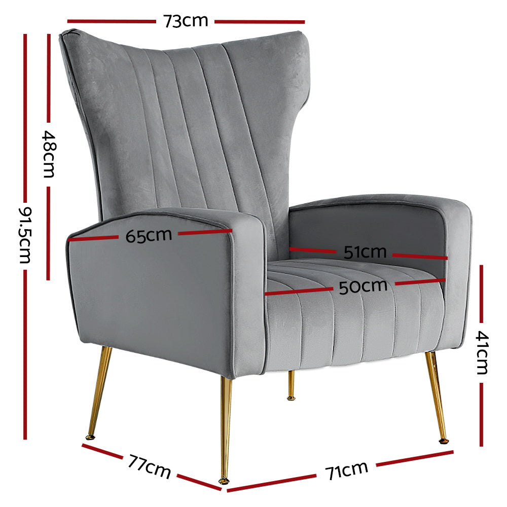Arm Chairs & Recliners: Artiss Armchair Grey Velvet Kate