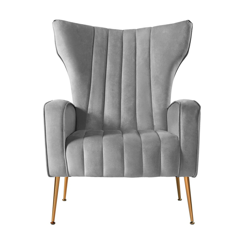 Arm Chairs & Recliners: Artiss Armchair Grey Velvet Kate