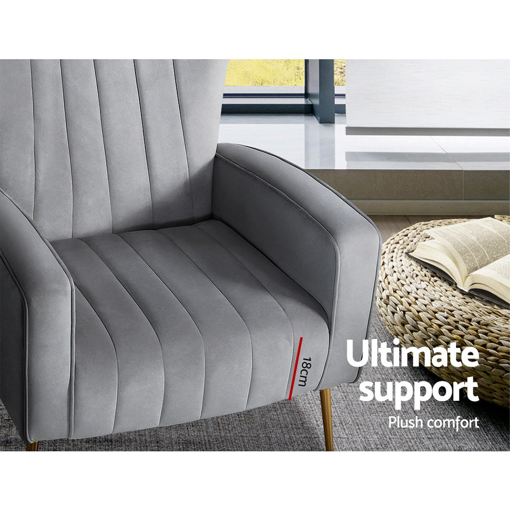 Arm Chairs & Recliners: Artiss Armchair Grey Velvet Kate
