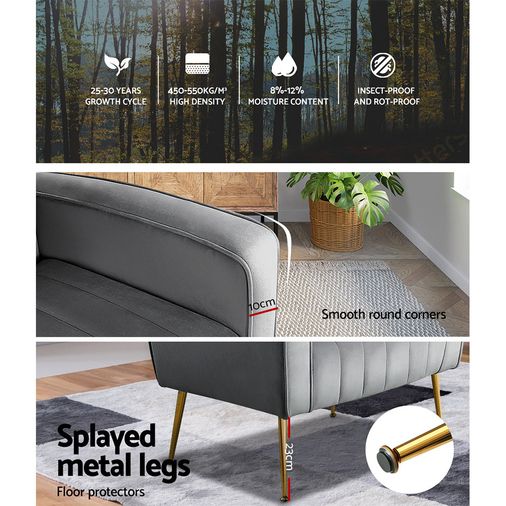 Arm Chairs & Recliners: Artiss Armchair Grey Velvet Kate