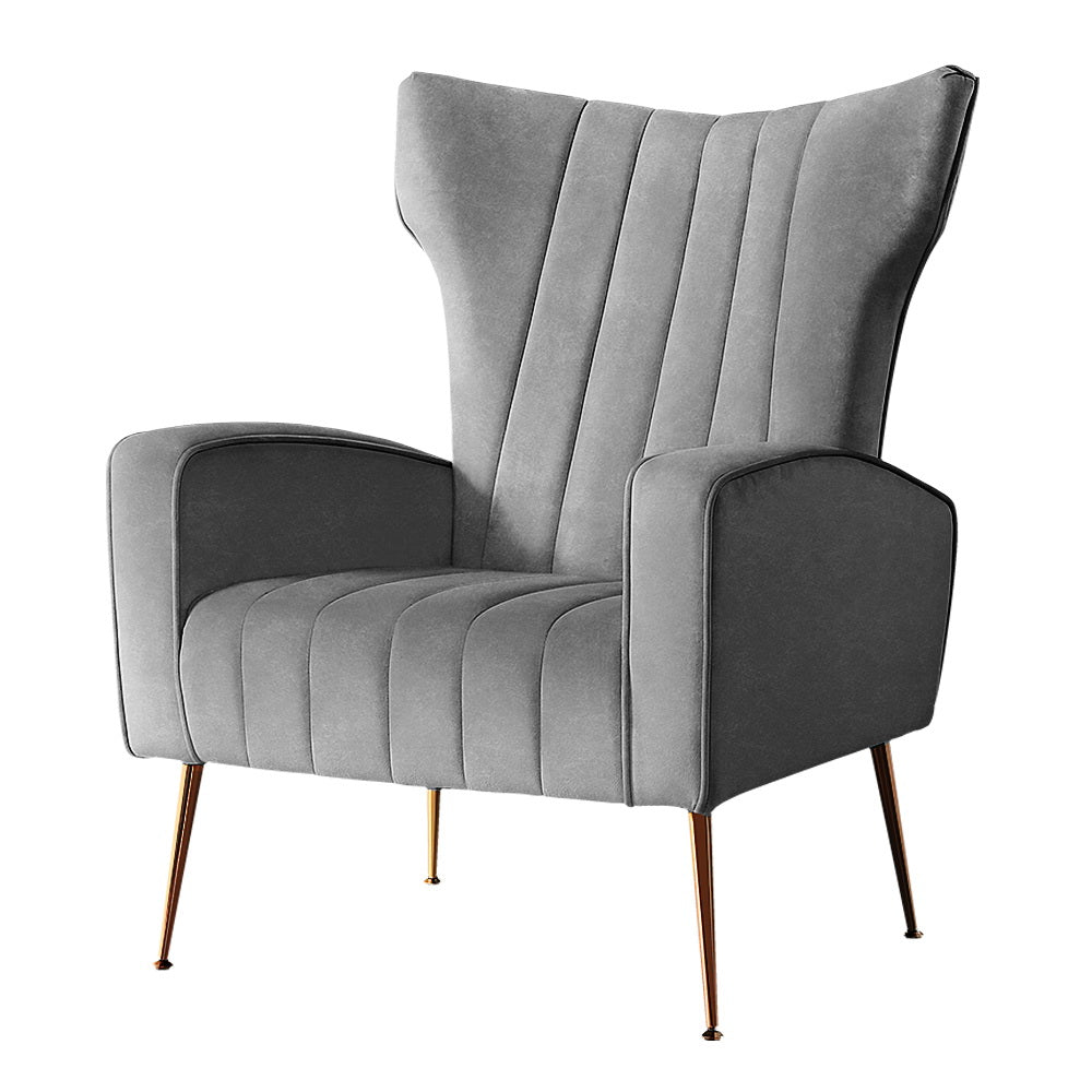 Arm Chairs & Recliners: Artiss Armchair Grey Velvet Kate