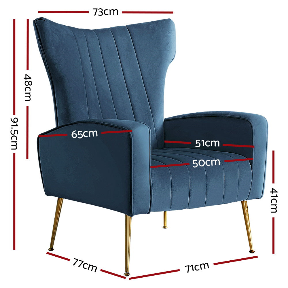 Arm Chairs & Recliners: Artiss Armchair Navy Velvet Kate