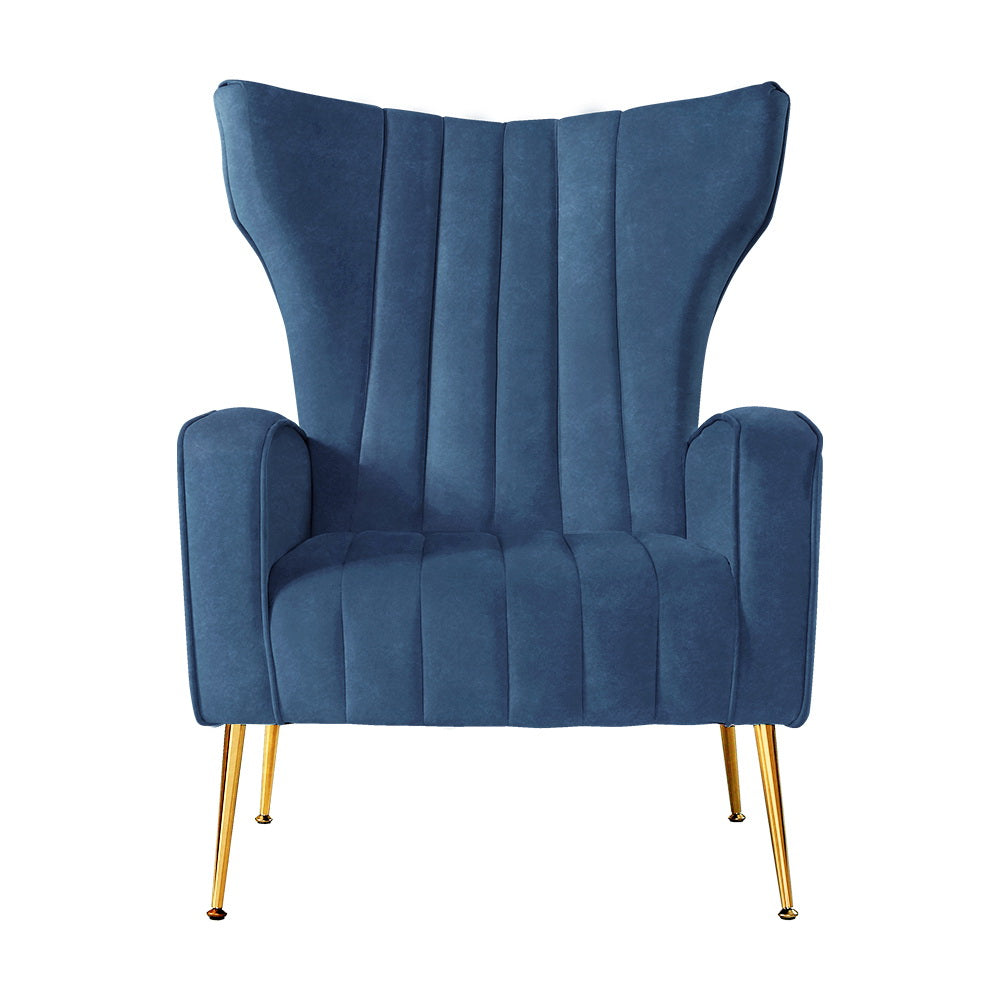 Arm Chairs & Recliners: Artiss Armchair Navy Velvet Kate