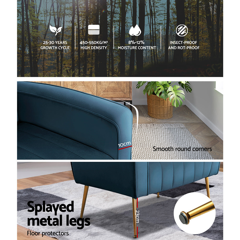 Arm Chairs & Recliners: Artiss Armchair Navy Velvet Kate