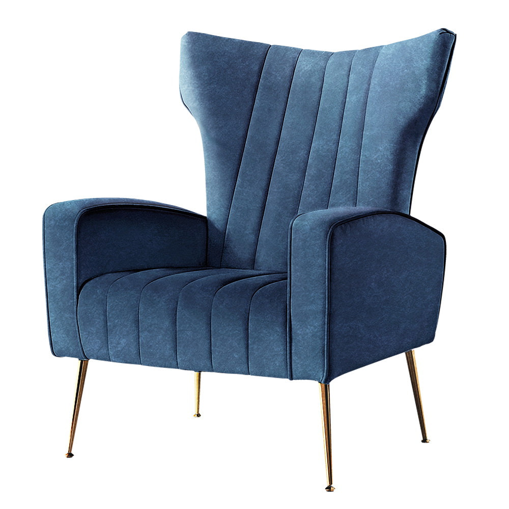 Arm Chairs & Recliners: Artiss Armchair Navy Velvet Kate