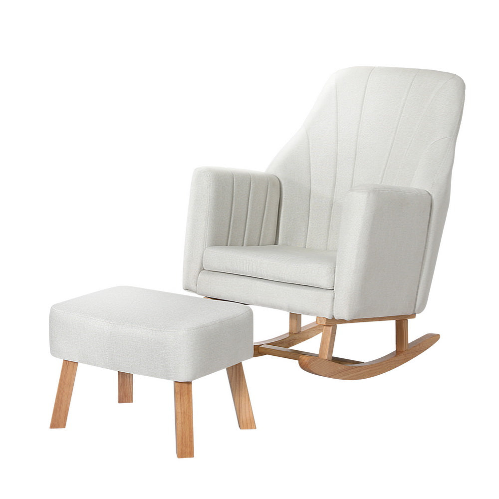 Arm Chairs & Recliners: Artiss Rocking Chair Armchair Linen Fabric Beige Jonah