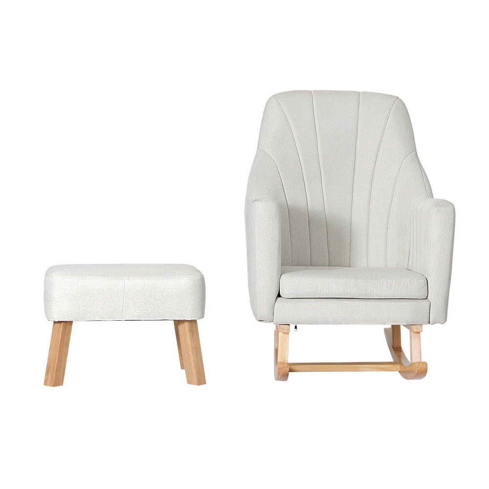 Arm Chairs & Recliners: Artiss Rocking Chair Armchair Linen Fabric Beige Jonah