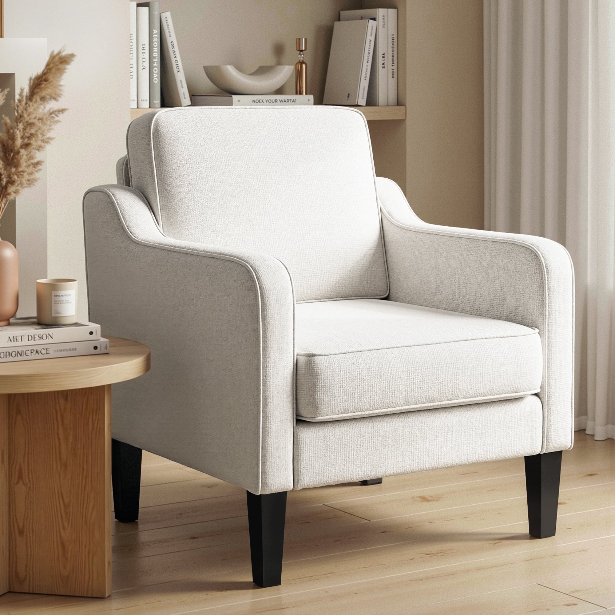 Arm Chairs & Recliners: Artiss Armchair Lounge Accent Chair Linen Fabric Beige