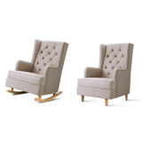 Arm Chairs & Recliners: Artiss Rocking Chair Armchair Linen Fabric Beige Gaia