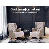 Arm Chairs & Recliners: Artiss Rocking Chair Armchair Linen Fabric Beige Gaia
