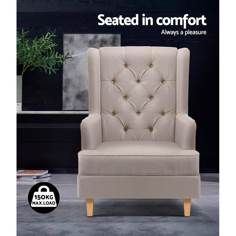 Arm Chairs & Recliners: Artiss Rocking Chair Armchair Linen Fabric Beige Gaia
