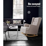 Arm Chairs & Recliners: Artiss Rocking Chair Armchair Linen Fabric Beige Gaia