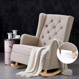 Arm Chairs & Recliners: Artiss Rocking Chair Armchair Linen Fabric Beige Gaia