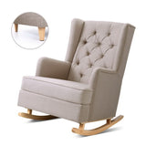 Arm Chairs & Recliners: Artiss Rocking Chair Armchair Linen Fabric Beige Gaia