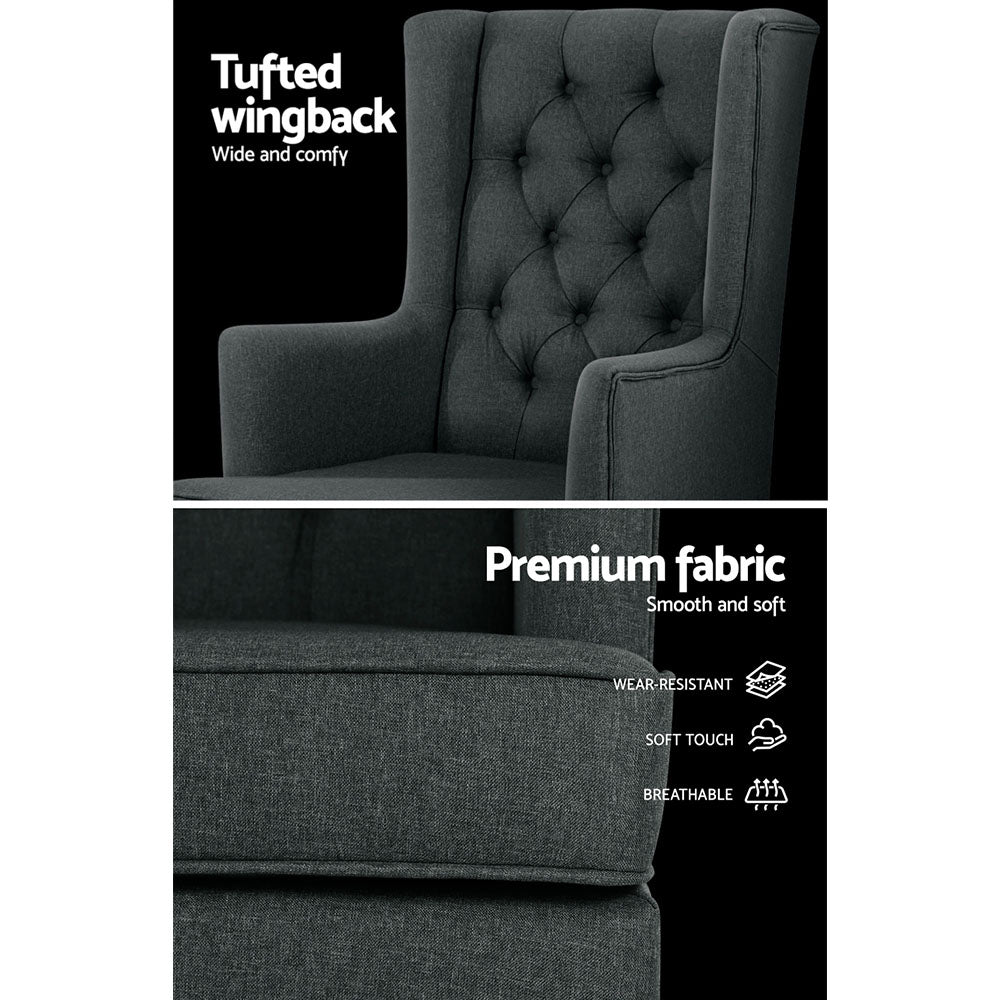 Arm Chairs & Recliners: Artiss Rocking Chair Armchair Linen Fabric Charcoal Gaia