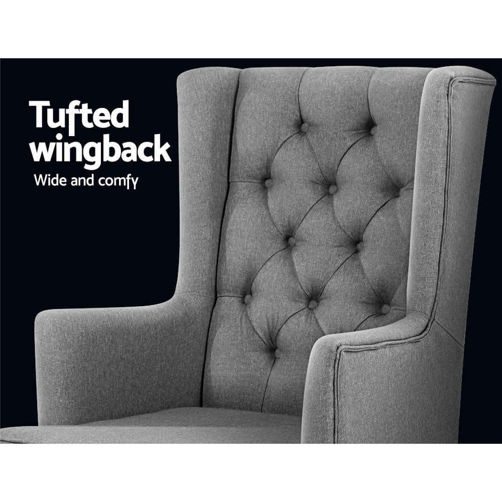 Arm Chairs & Recliners: Artiss Rocking Chair Armchair Linen Fabric Grey Gaia