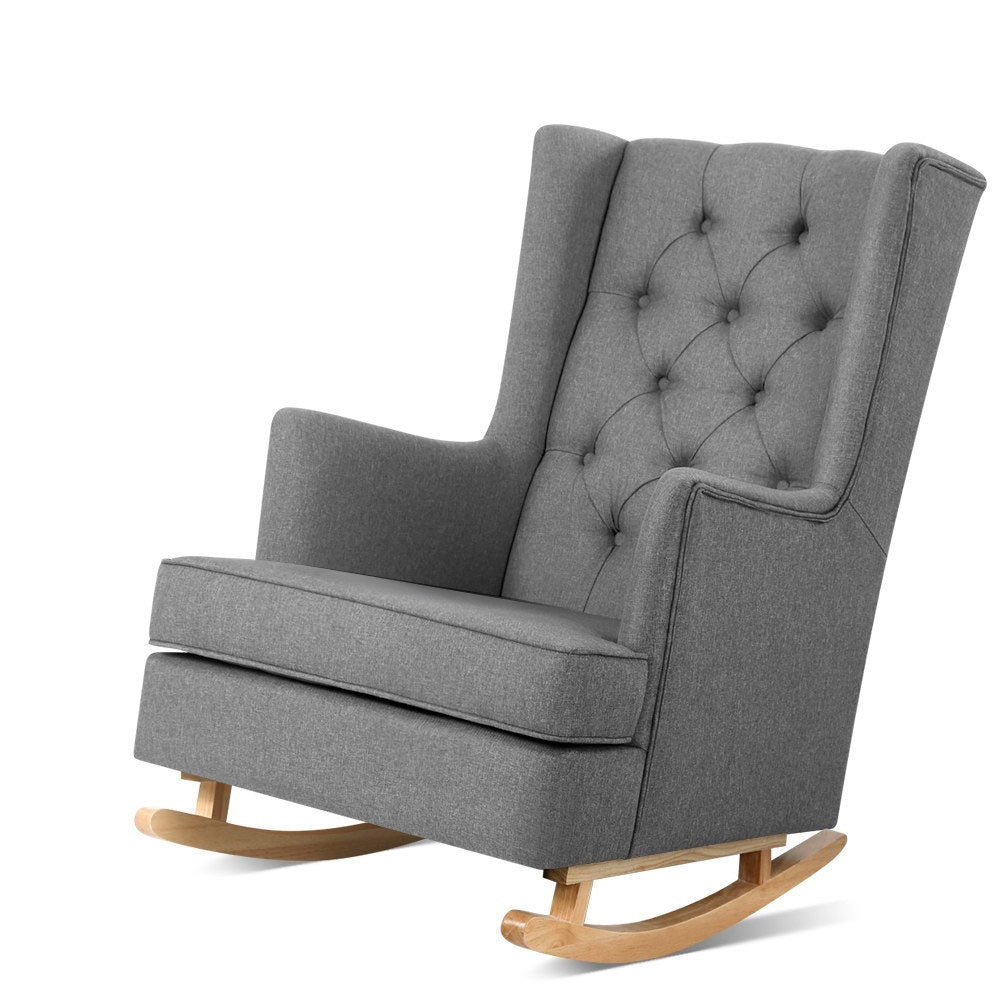 Arm Chairs & Recliners: Artiss Rocking Chair Armchair Linen Fabric Grey Gaia