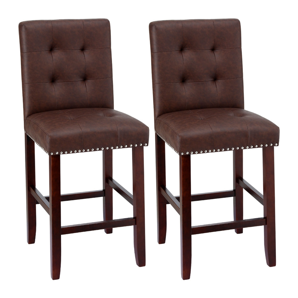 Table & Bar Stools: Artiss 2x Bar Stools Kitchen Dining Chairs Counter PU Leather Wooden Ada Brown