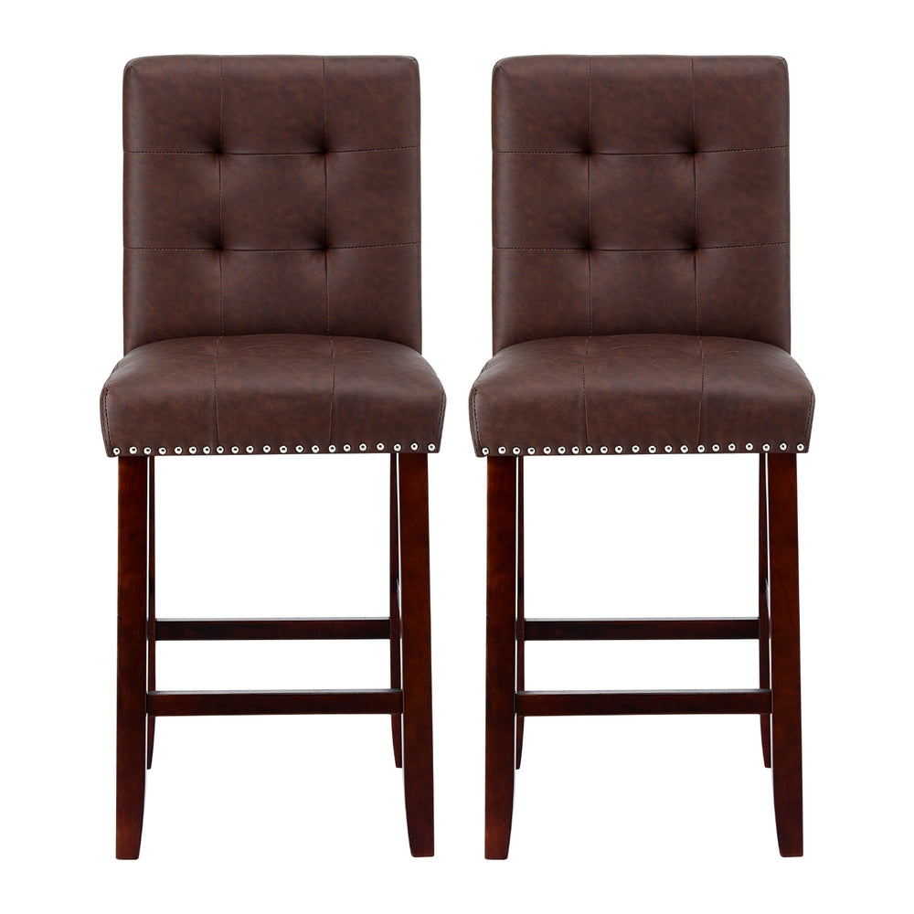 Table & Bar Stools: Artiss 2x Bar Stools Kitchen Dining Chairs Counter PU Leather Wooden Ada Brown