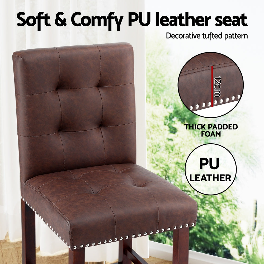 Table & Bar Stools: Artiss 2x Bar Stools Kitchen Dining Chairs Counter PU Leather Wooden Ada Brown