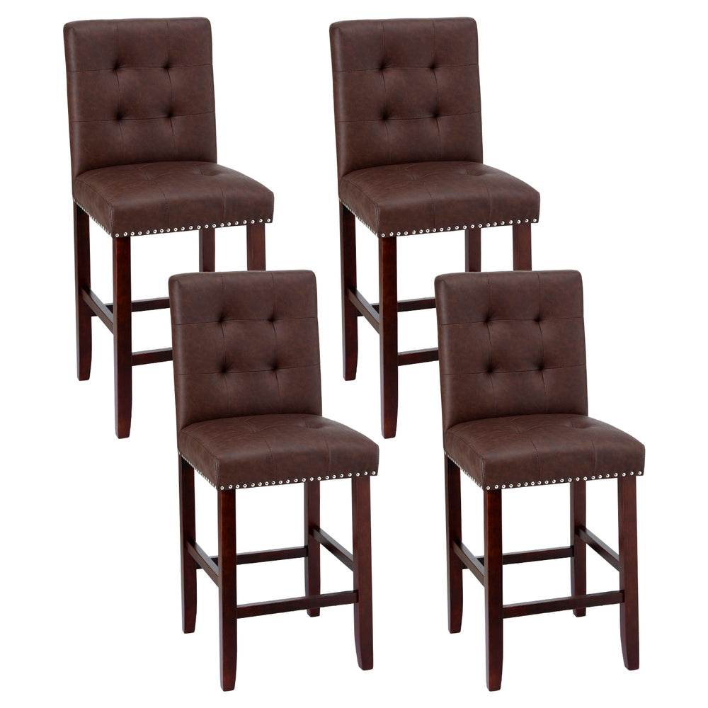 Table & Bar Stools: Artiss 4x Bar Stools Kitchen Dining Chairs Counter PU Leather Wooden Ada Brown