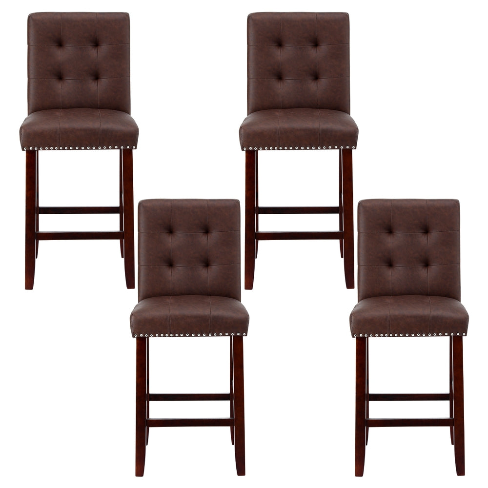 Table & Bar Stools: Artiss 4x Bar Stools Kitchen Dining Chairs Counter PU Leather Wooden Ada Brown