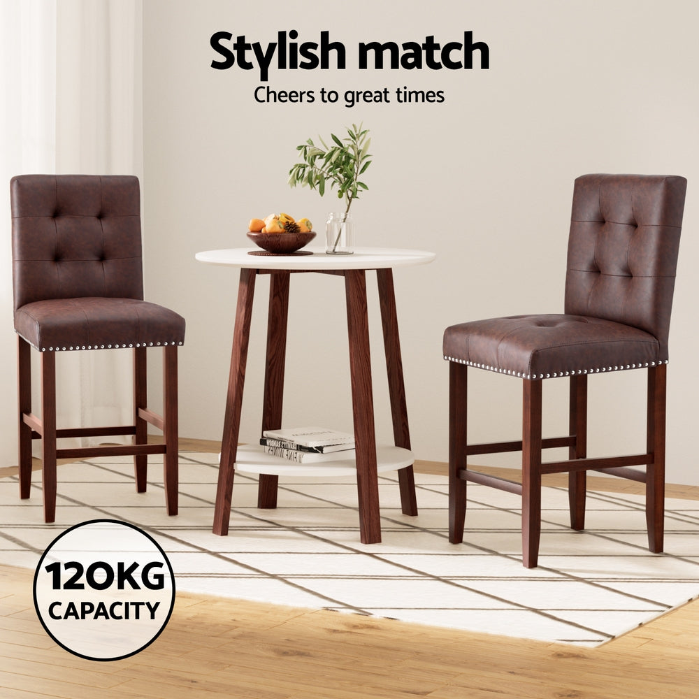 Table & Bar Stools: Artiss 4x Bar Stools Kitchen Dining Chairs Counter PU Leather Wooden Ada Brown