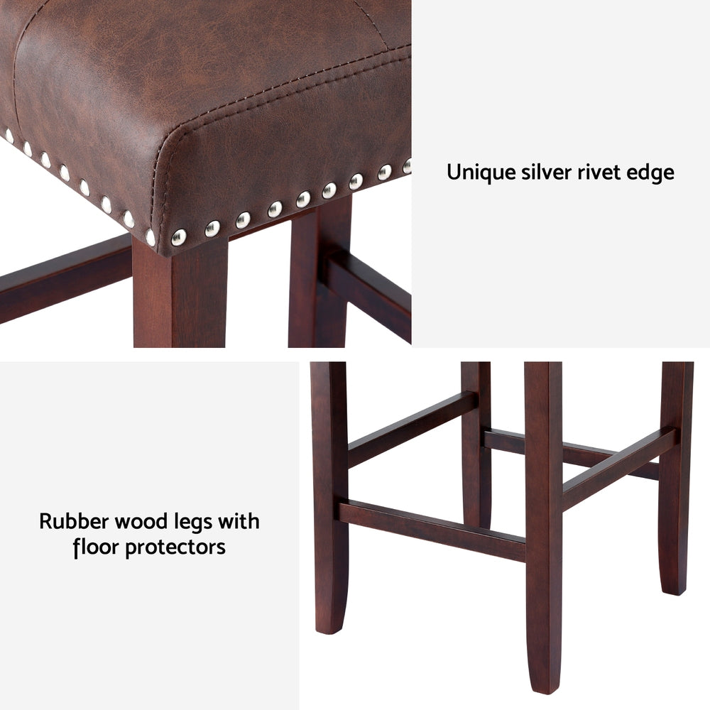 Table & Bar Stools: Artiss 4x Bar Stools Kitchen Dining Chairs Counter PU Leather Wooden Ada Brown