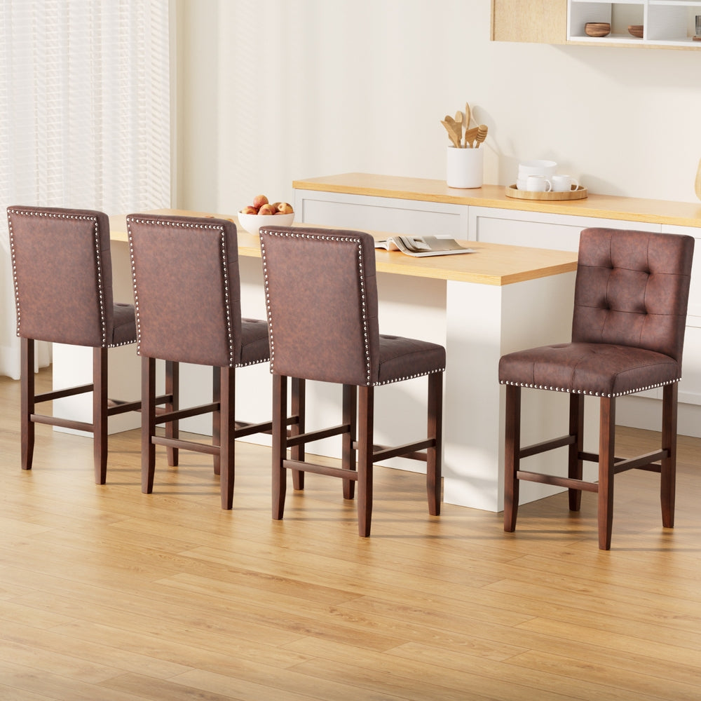 Table & Bar Stools: Artiss 4x Bar Stools Kitchen Dining Chairs Counter PU Leather Wooden Ada Brown