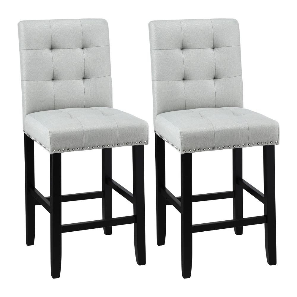 Table & Bar Stools: Artiss 2x Bar Stools Kitchen Dining Chairs Counter Fabric Stool Wooden Ada Grey