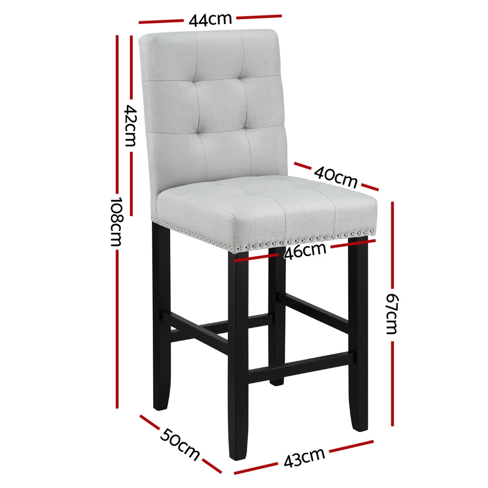 Table & Bar Stools: Artiss 2x Bar Stools Kitchen Dining Chairs Counter Fabric Stool Wooden Ada Grey