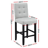 Artiss 2x Bar Stools Kitchen Dining Chairs Counter Fabric Stool Wooden Ada Grey