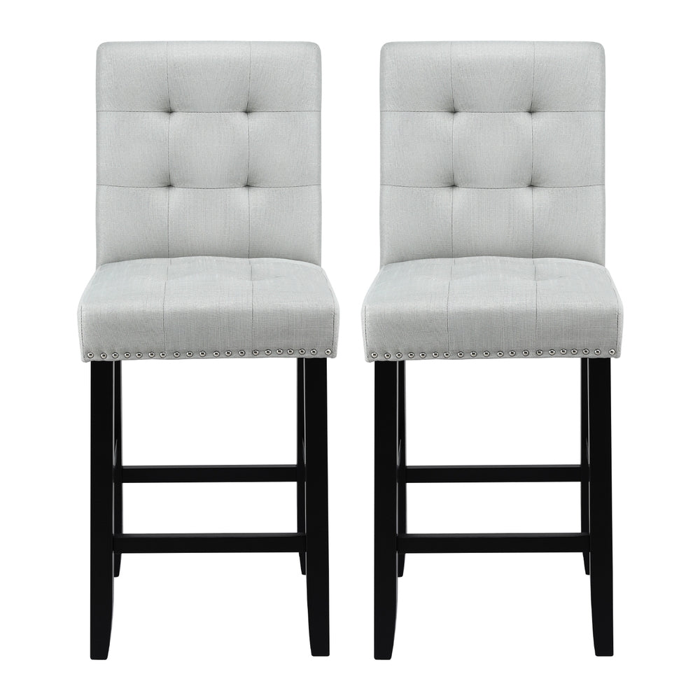 Table & Bar Stools: Artiss 2x Bar Stools Kitchen Dining Chairs Counter Fabric Stool Wooden Ada Grey