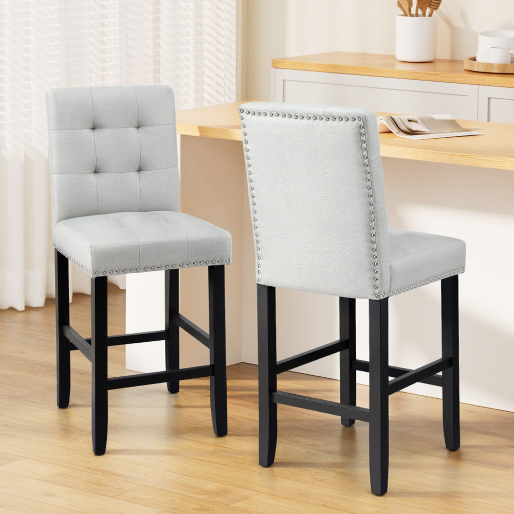 Table & Bar Stools: Artiss 2x Bar Stools Kitchen Dining Chairs Counter Fabric Stool Wooden Ada Grey