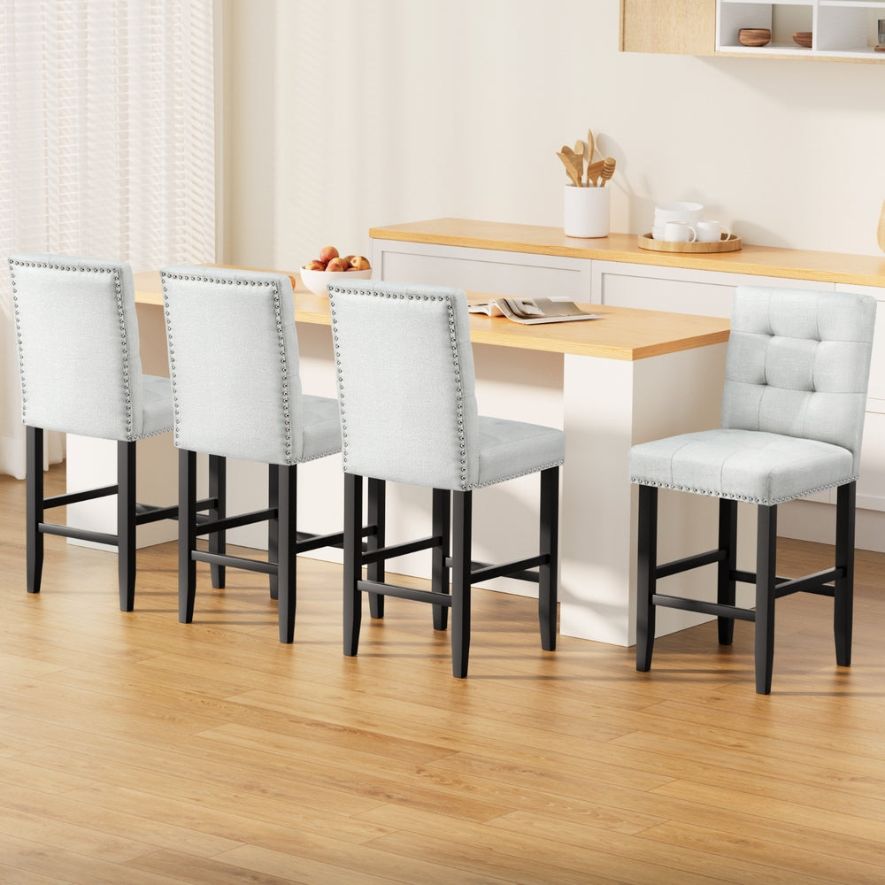 Table & Bar Stools: Artiss 4x Bar Stools Kitchen Dining Chairs Counter Fabric Stool Wooden Ada Grey