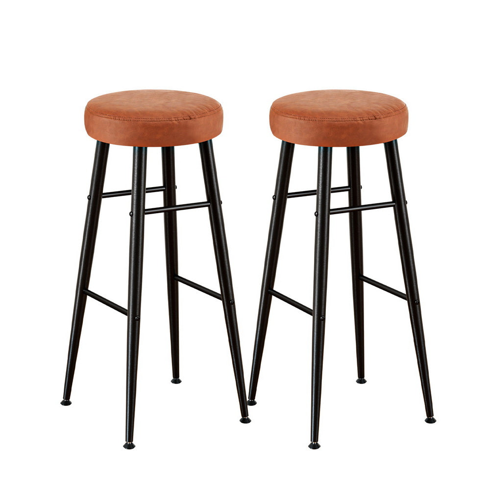 Table & Bar Stools: Artiss 2x Bar Stools Kitchen Dining Chairs Counter Round PU Leather Lane Brown