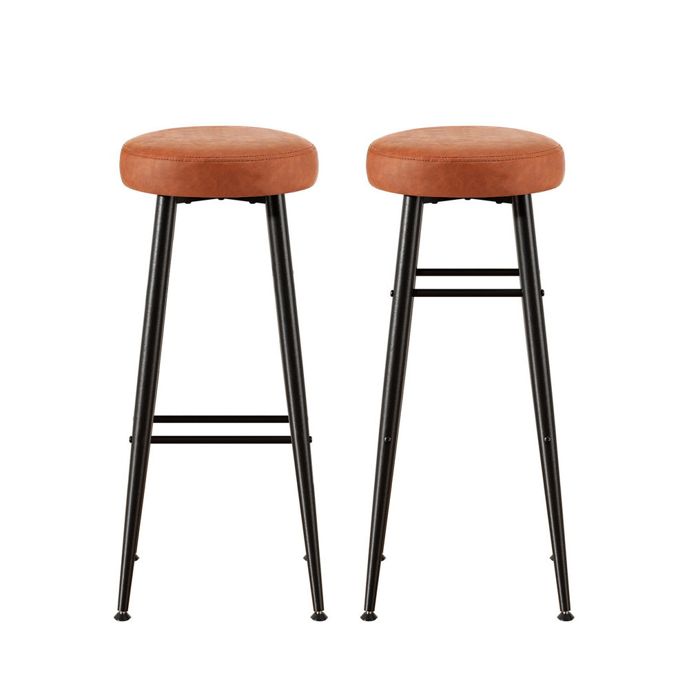 Table & Bar Stools: Artiss 2x Bar Stools Kitchen Dining Chairs Counter Round PU Leather Lane Brown