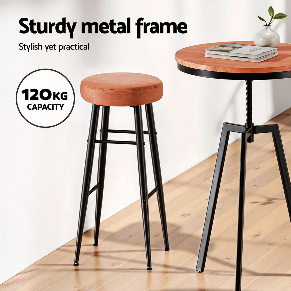 Table & Bar Stools: Artiss 2x Bar Stools Kitchen Dining Chairs Counter Round PU Leather Lane Brown