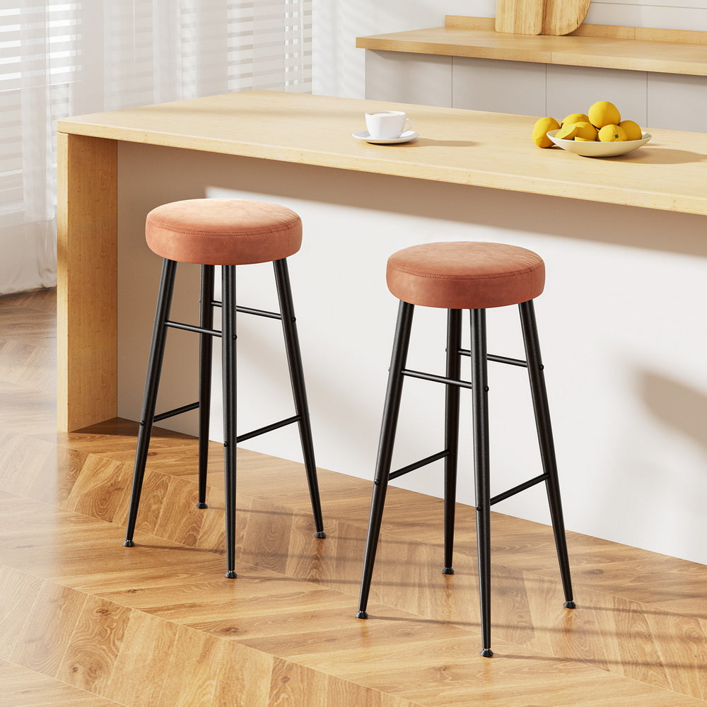 Table & Bar Stools: Artiss 2x Bar Stools Kitchen Dining Chairs Counter Round PU Leather Lane Brown