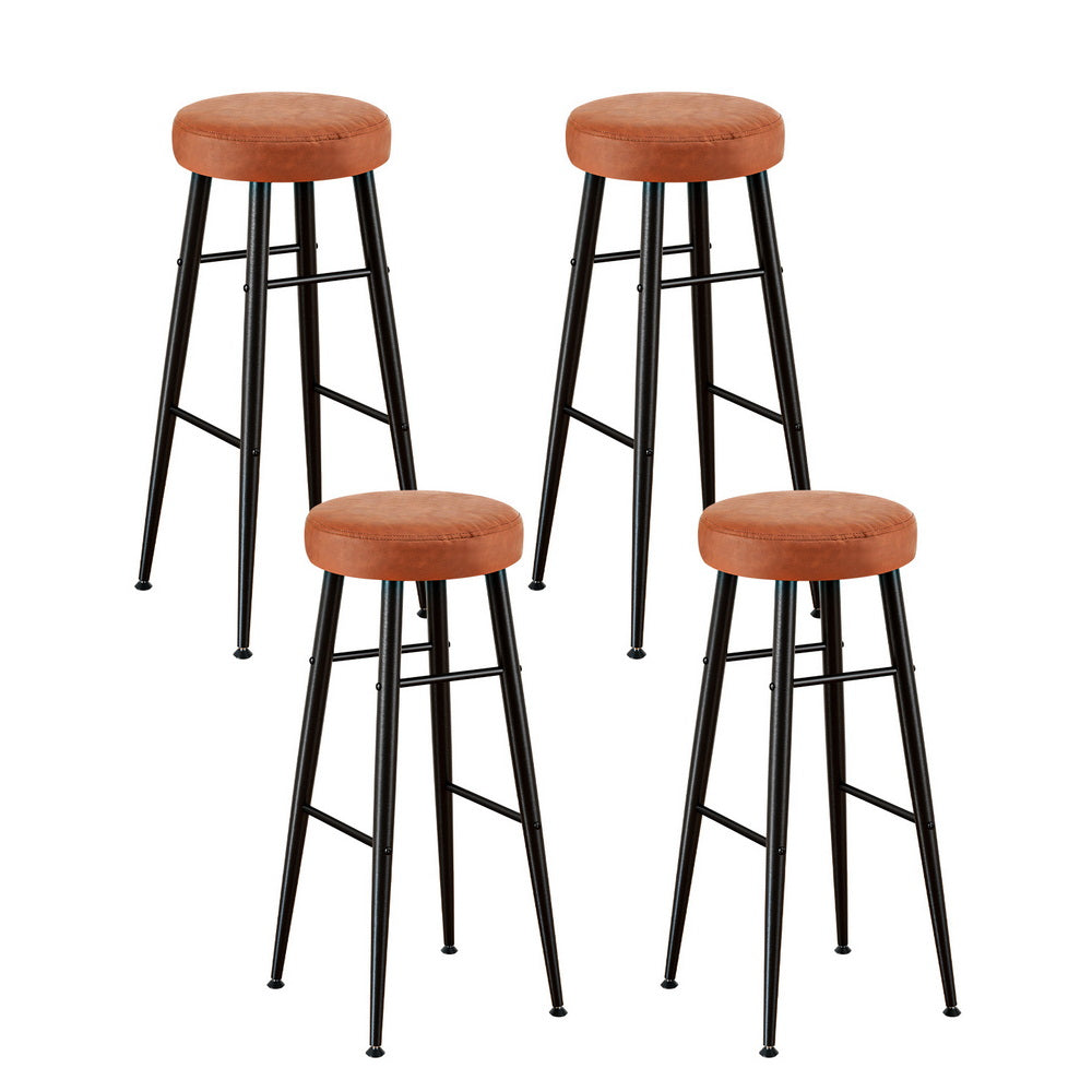 Table & Bar Stools: Artiss 4x Bar Stools Kitchen Dining Chairs Counter Round PU leather Lane Brown
