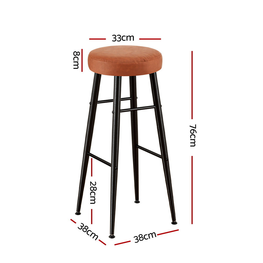 Table & Bar Stools: Artiss 4x Bar Stools Kitchen Dining Chairs Counter Round PU leather Lane Brown