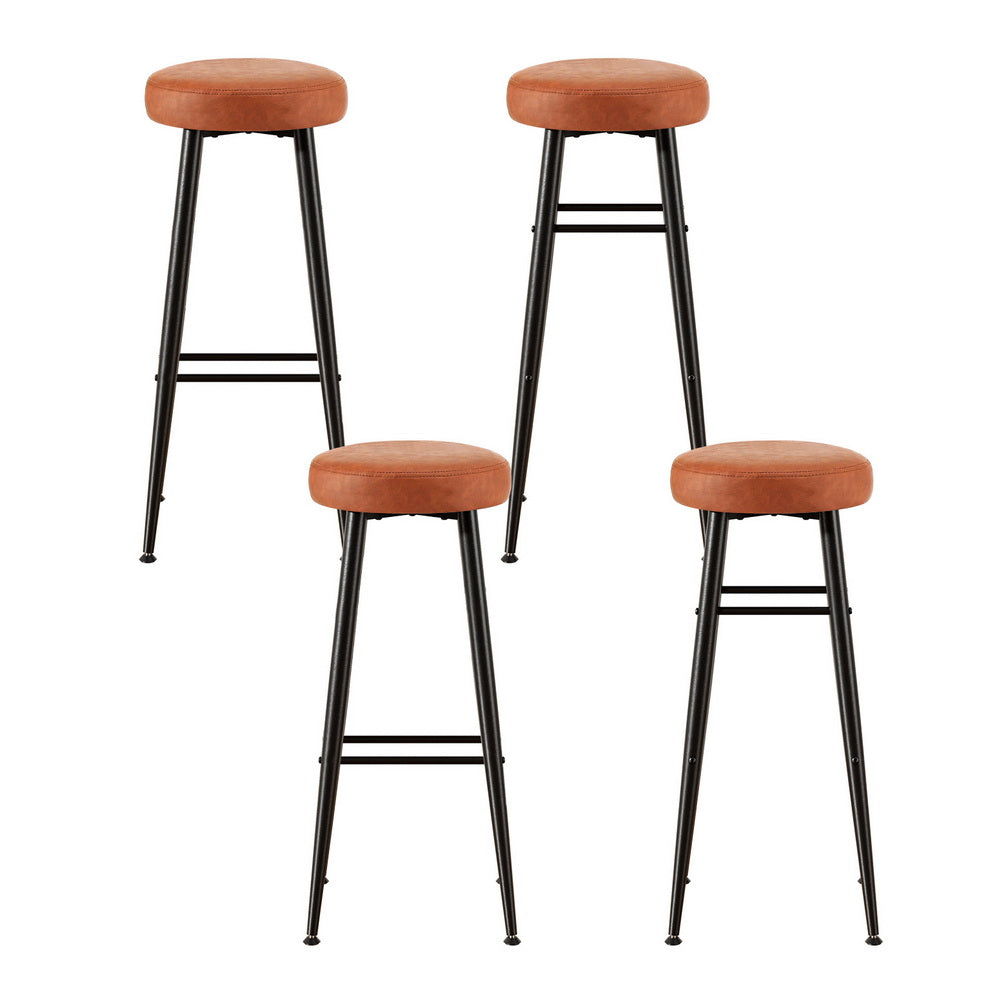 Table & Bar Stools: Artiss 4x Bar Stools Kitchen Dining Chairs Counter Round PU leather Lane Brown