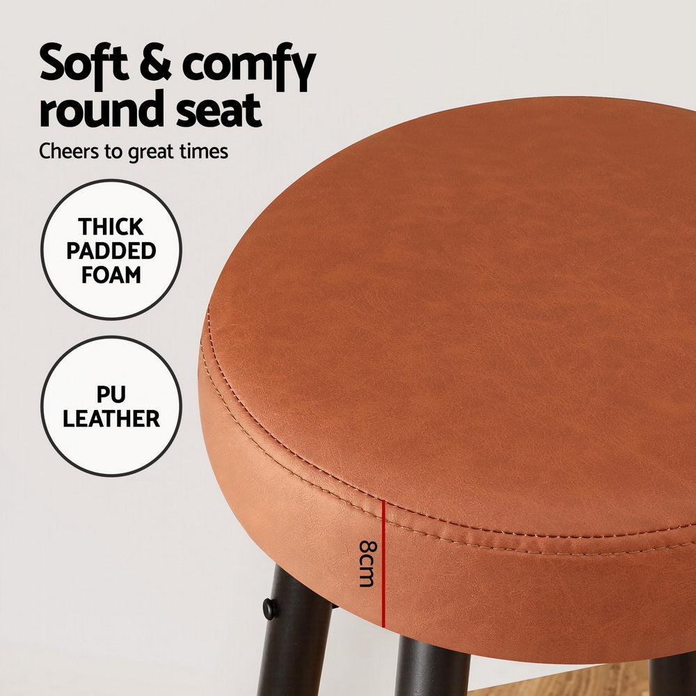 Table & Bar Stools: Artiss 4x Bar Stools Kitchen Dining Chairs Counter Round PU leather Lane Brown