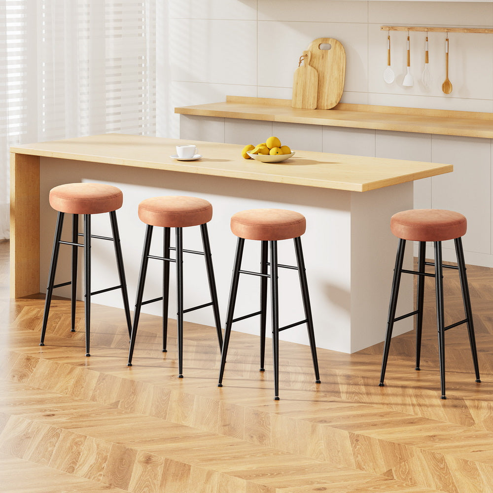 Table & Bar Stools: Artiss 4x Bar Stools Kitchen Dining Chairs Counter Round PU leather Lane Brown