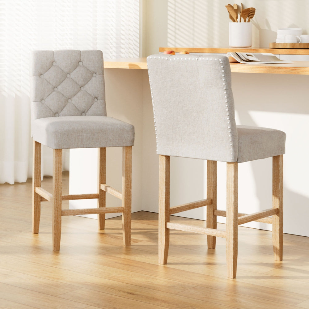 Table & Bar Stools: Artiss 2x Bar Stools Linen Upholstered Chairs