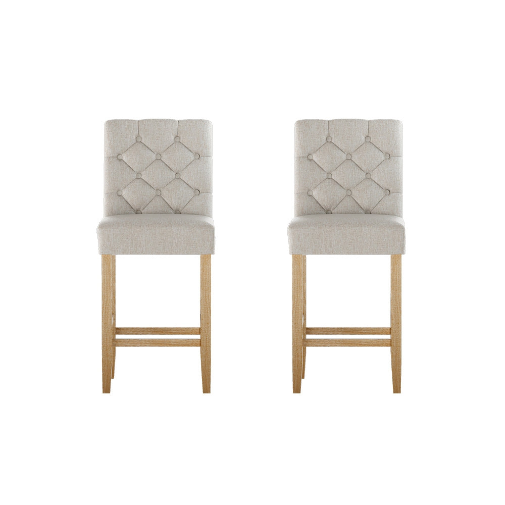 Table & Bar Stools: Artiss 2x Bar Stools Linen Upholstered Chairs
